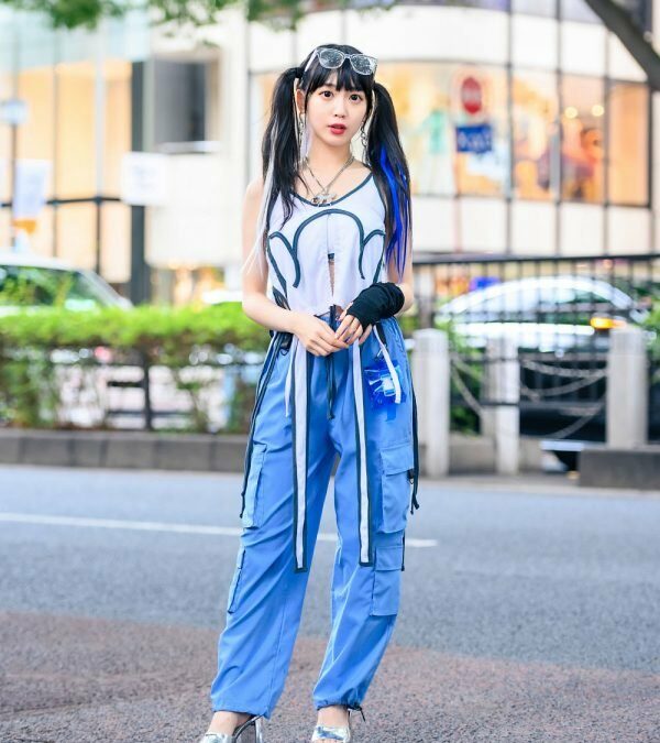 Harajuku Girl in M.Y.O.B Tokyo Street Style w/ Twin Tails, Cargo Pants, WEGO Accessories, Fancy Mental Bag & Kiko Mizuhara Platform Heels